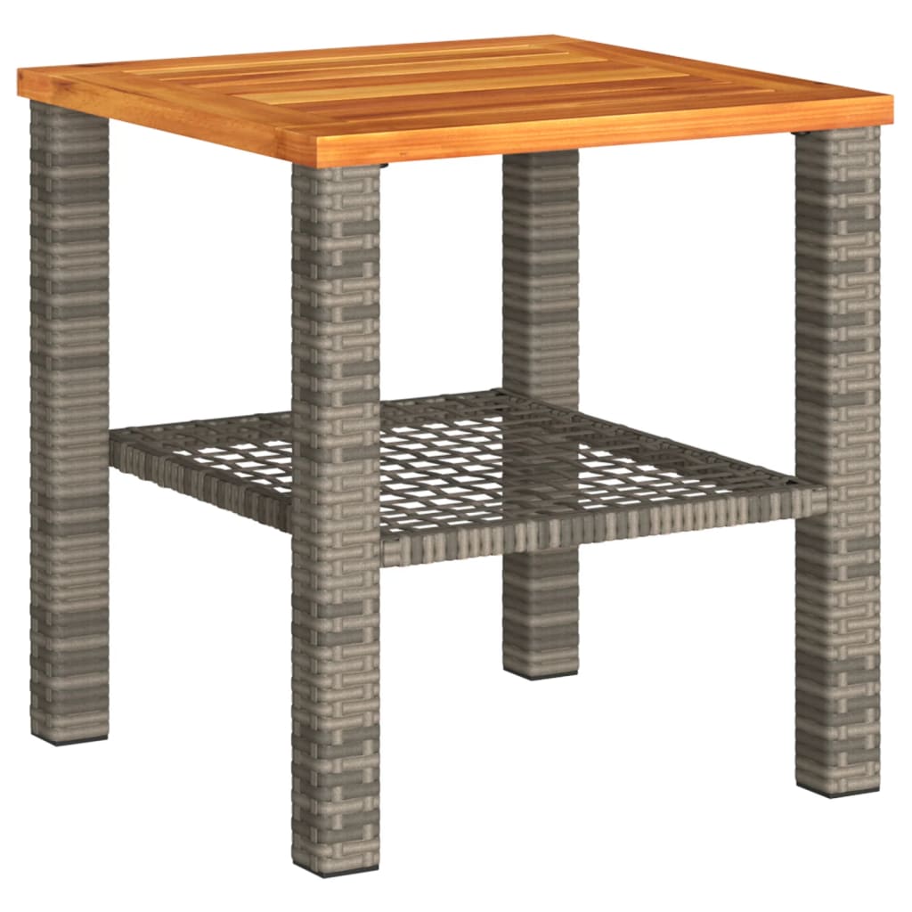 Garden Table Grey Poly Rattan Acacia Wood