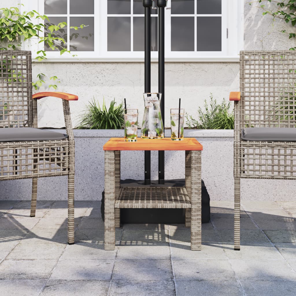 Garden Table Grey Poly Rattan Acacia Wood