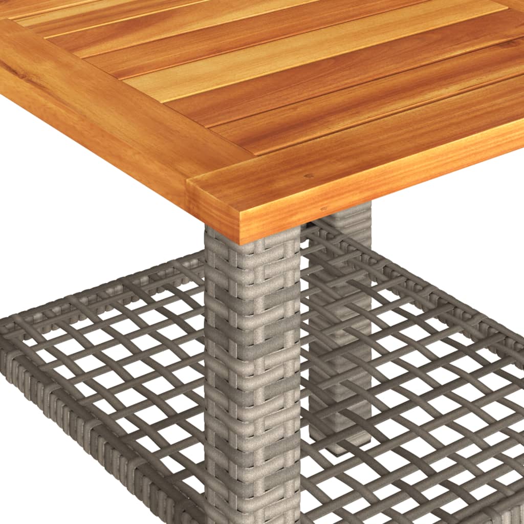 Garden Table Grey Poly Rattan Acacia Wood