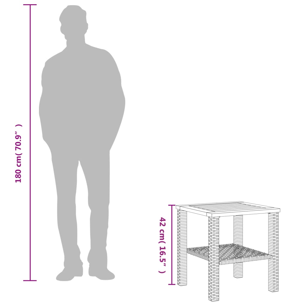 Garden Table Grey Poly Rattan Acacia Wood