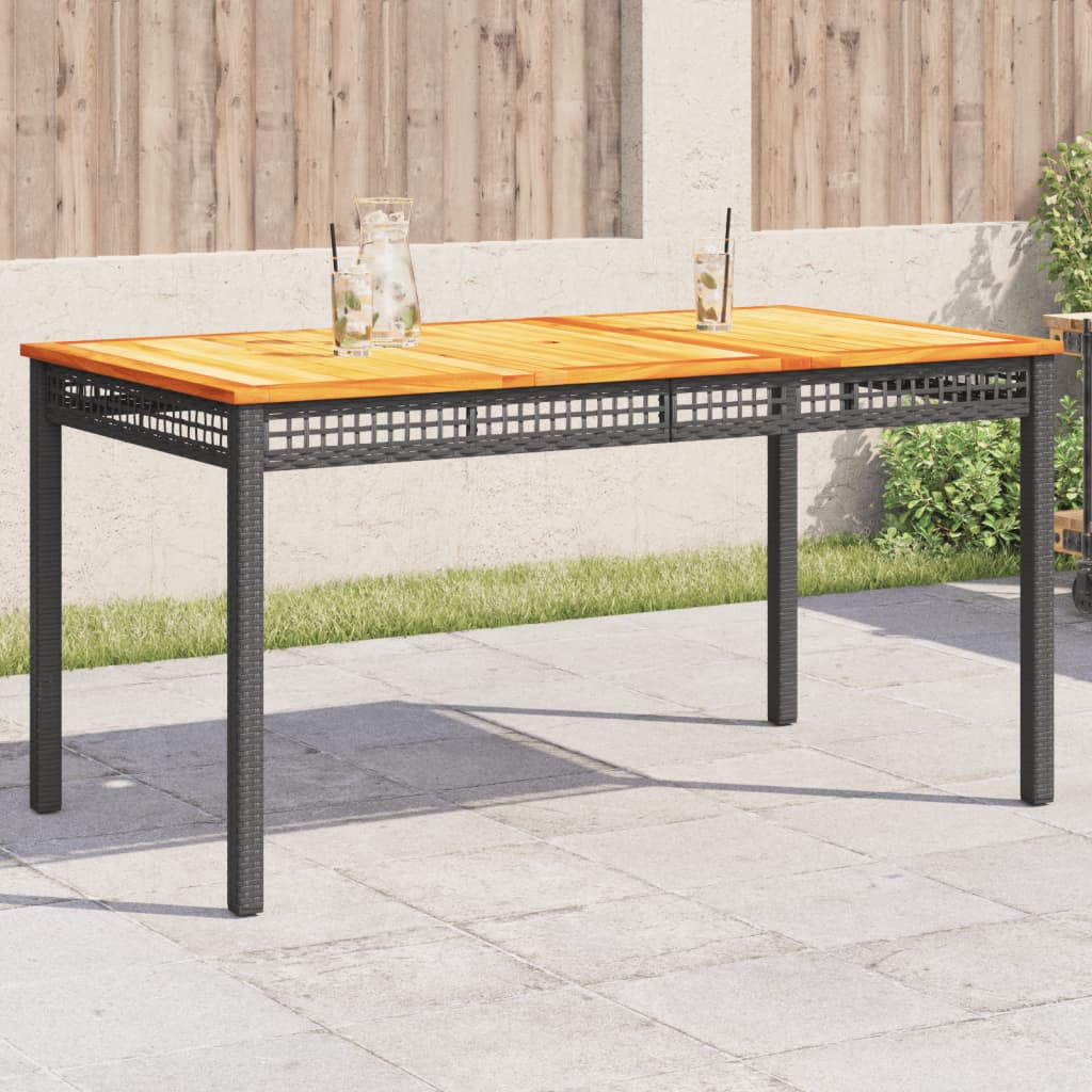 Garden Table Grey Poly Rattan Acacia Wood