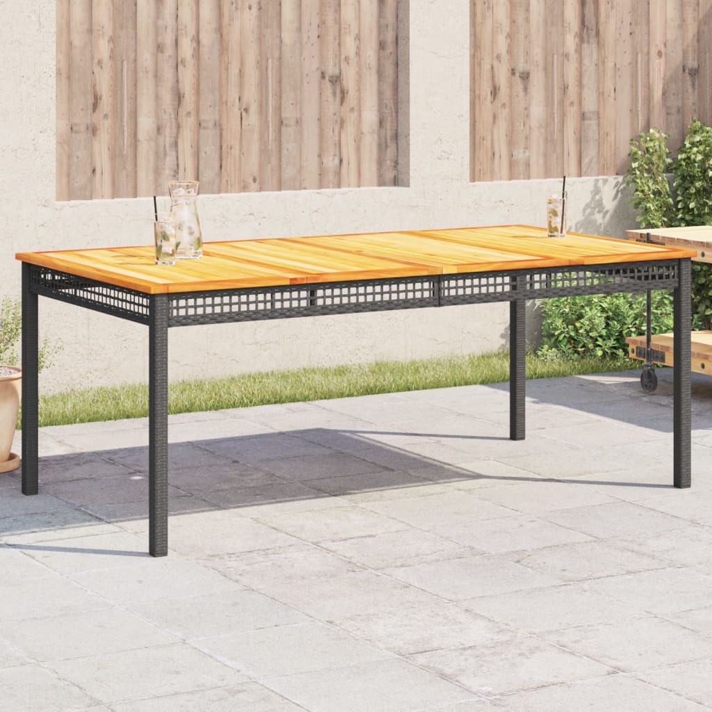 Garden Table Grey Poly Rattan Acacia Wood