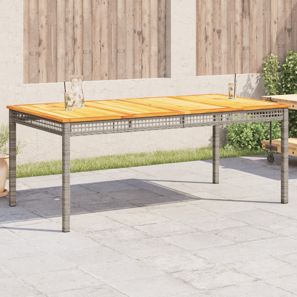 Garden Table Grey Poly Rattan Acacia Wood