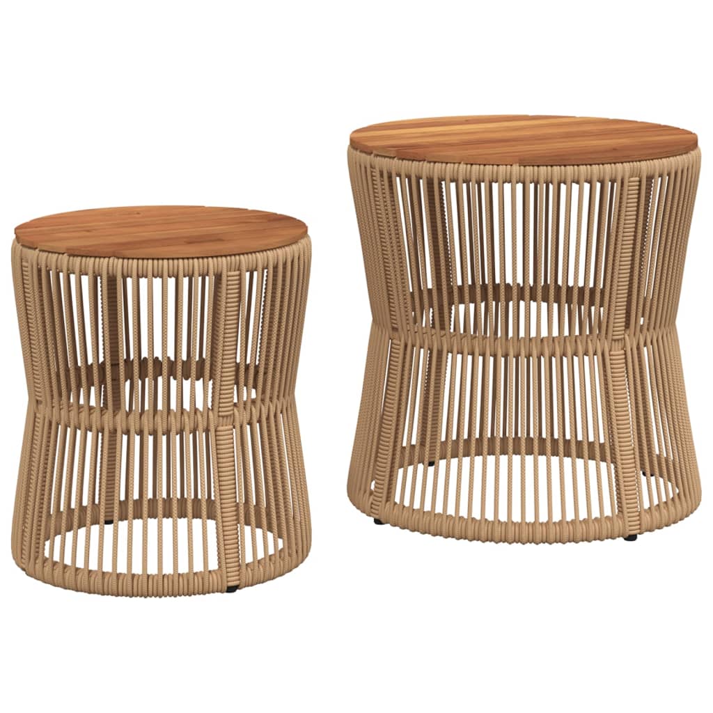 Garden Side Tables 2 Pcs With Wooden Top Poly Rattan