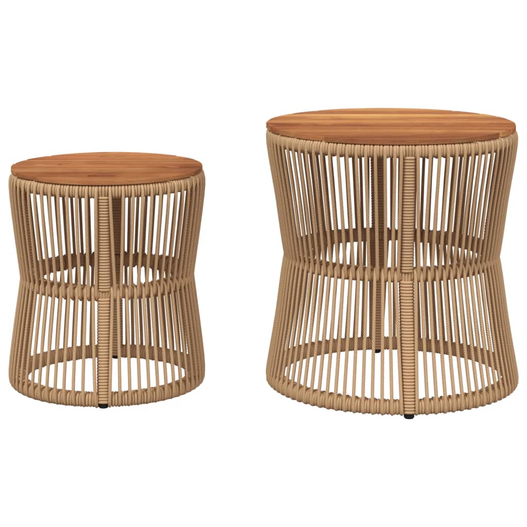 Garden Side Tables 2 Pcs With Wooden Top Poly Rattan