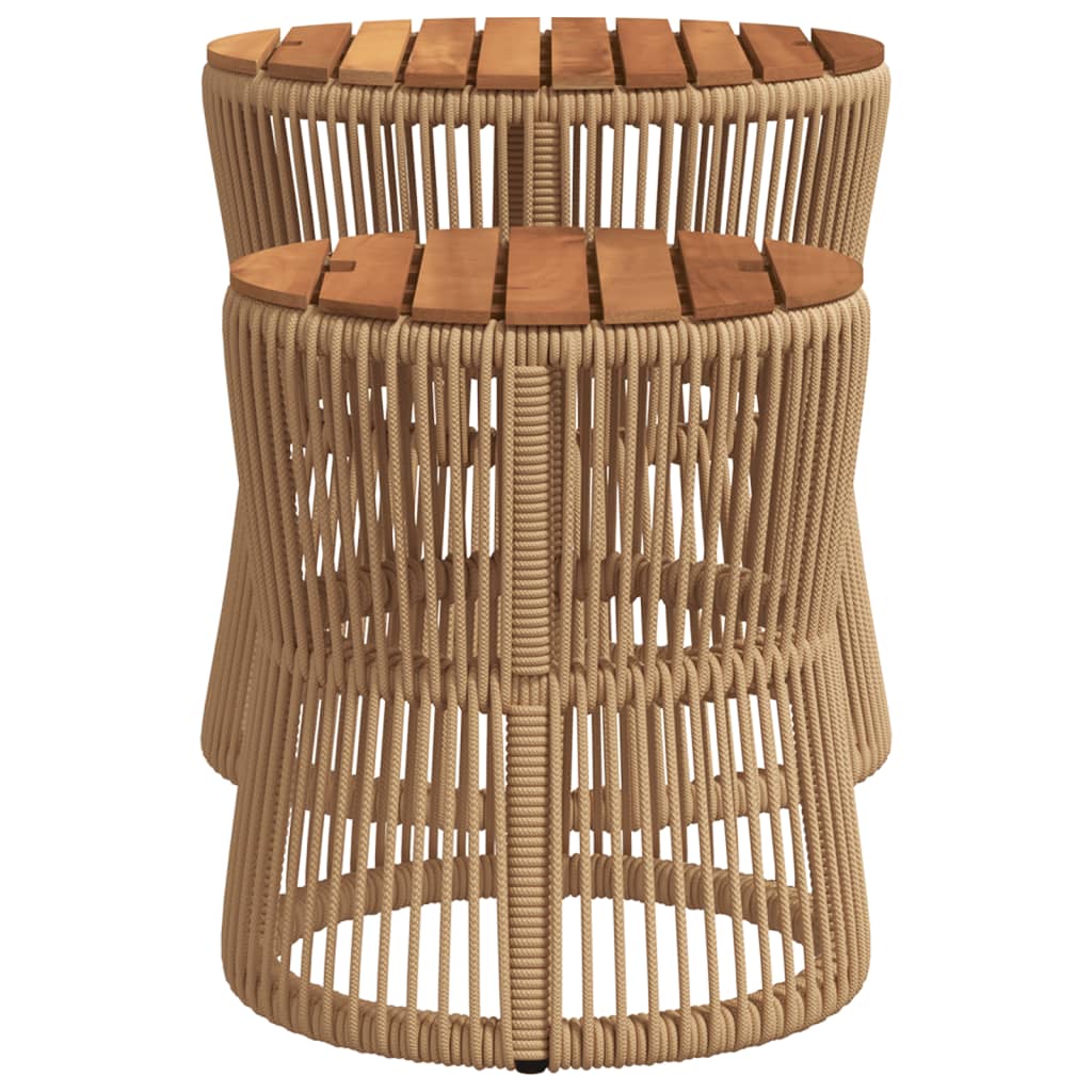 Garden Side Tables 2 Pcs With Wooden Top Poly Rattan