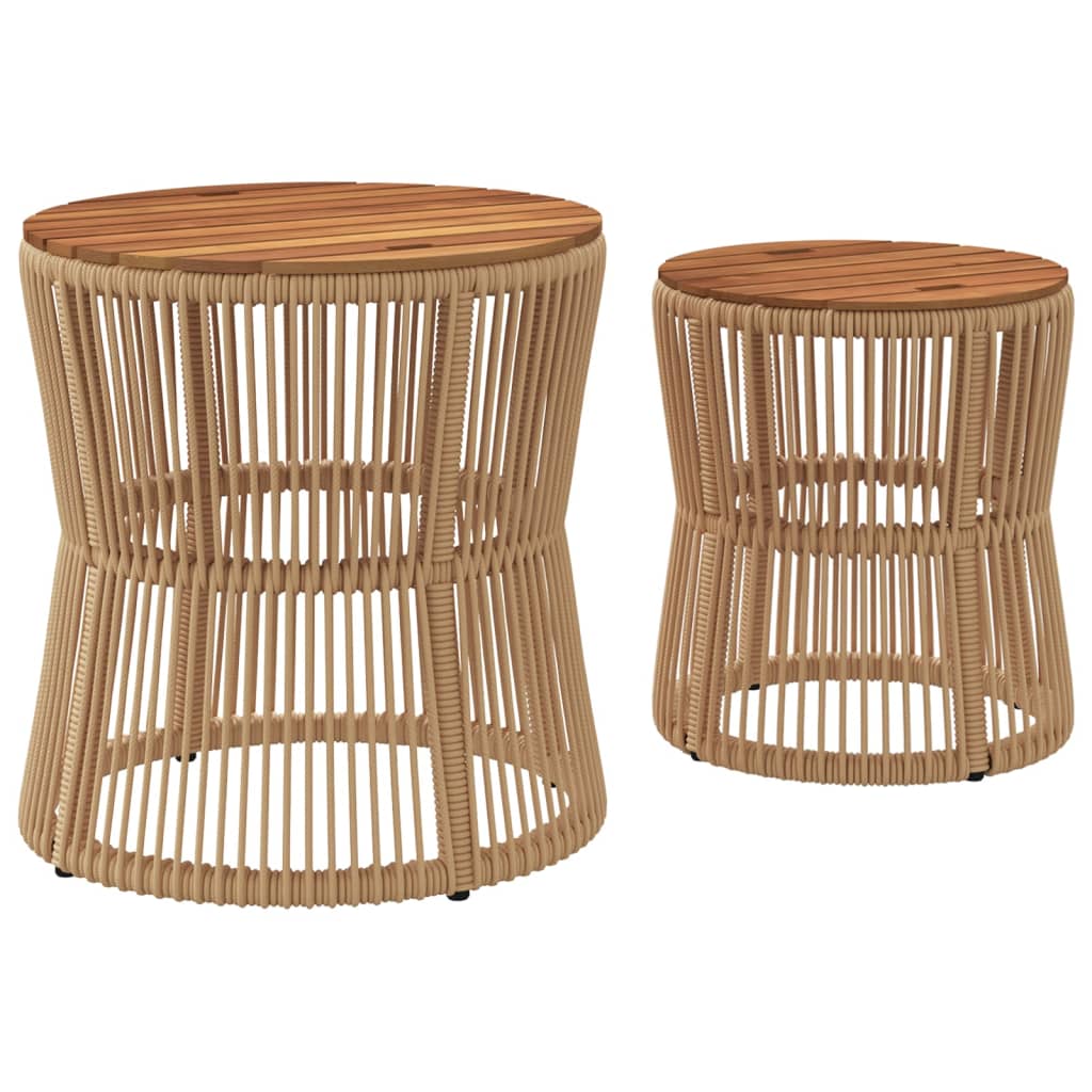 Garden Side Tables 2 Pcs With Wooden Top Poly Rattan