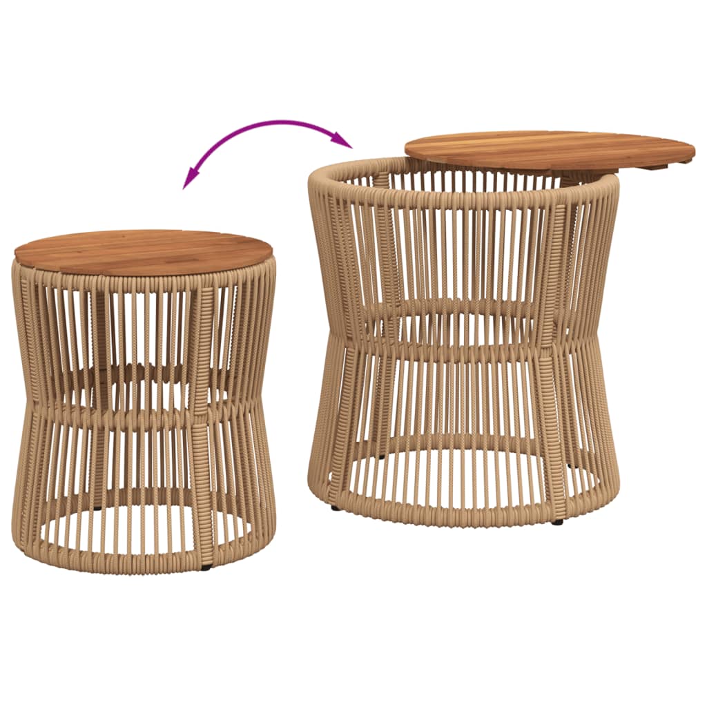 Garden Side Tables 2 Pcs With Wooden Top Poly Rattan