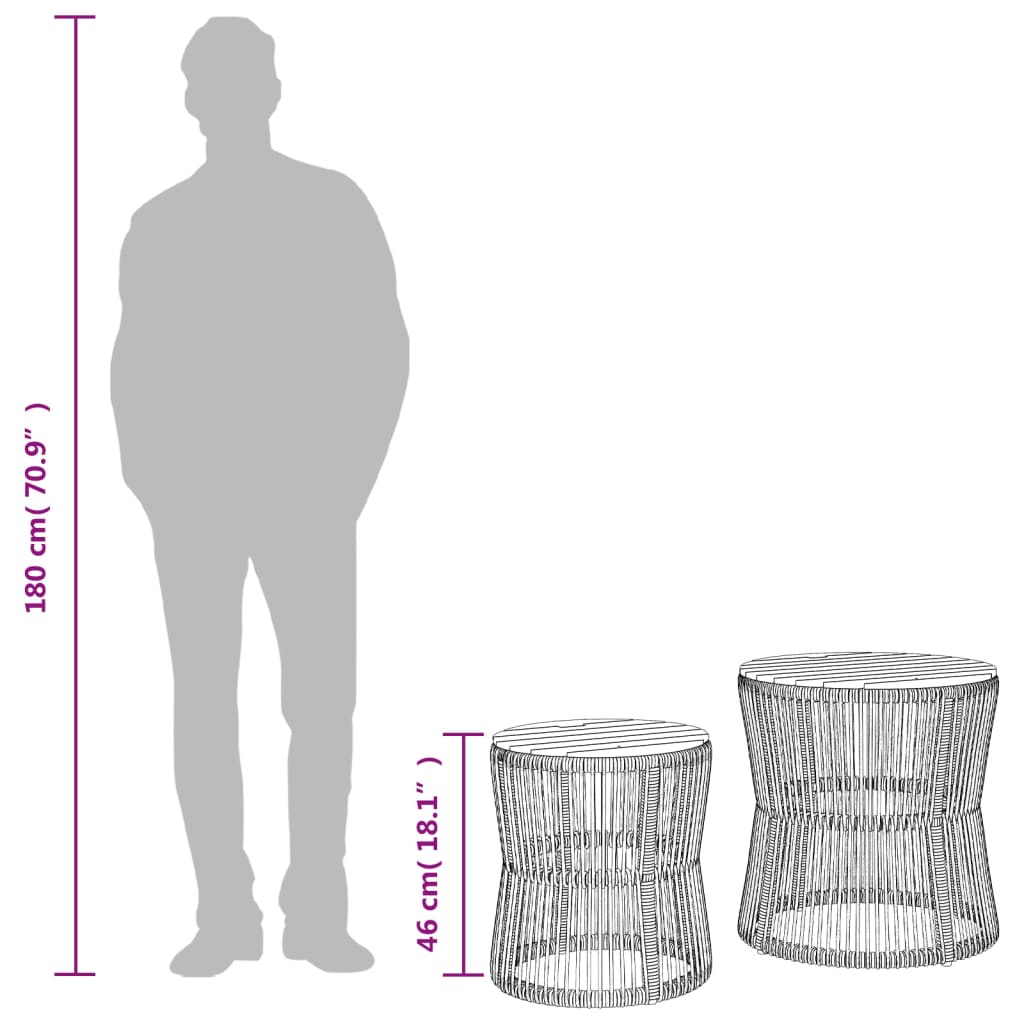Garden Side Tables 2 Pcs With Wooden Top Poly Rattan
