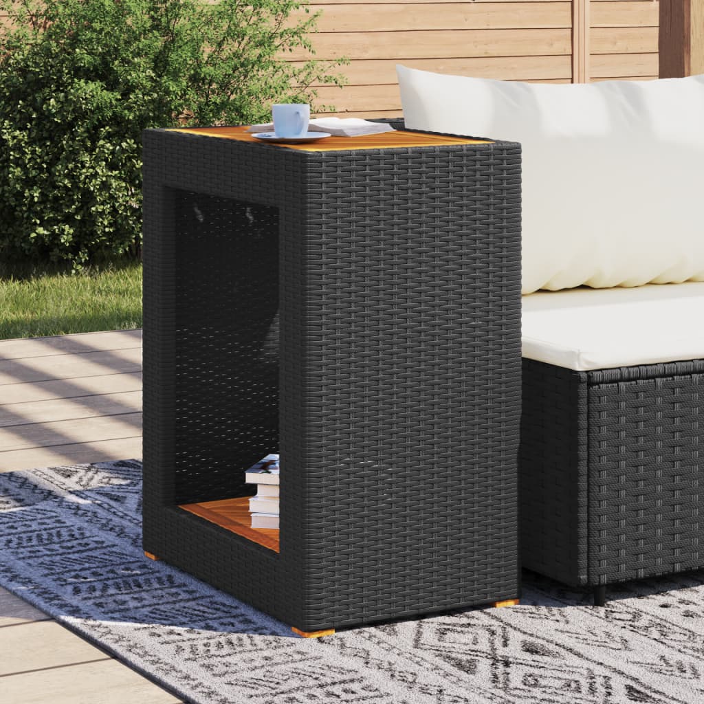 Outdoor Table Garden Side Wooden Top Poly Rattan grey beige black PE rattan 100