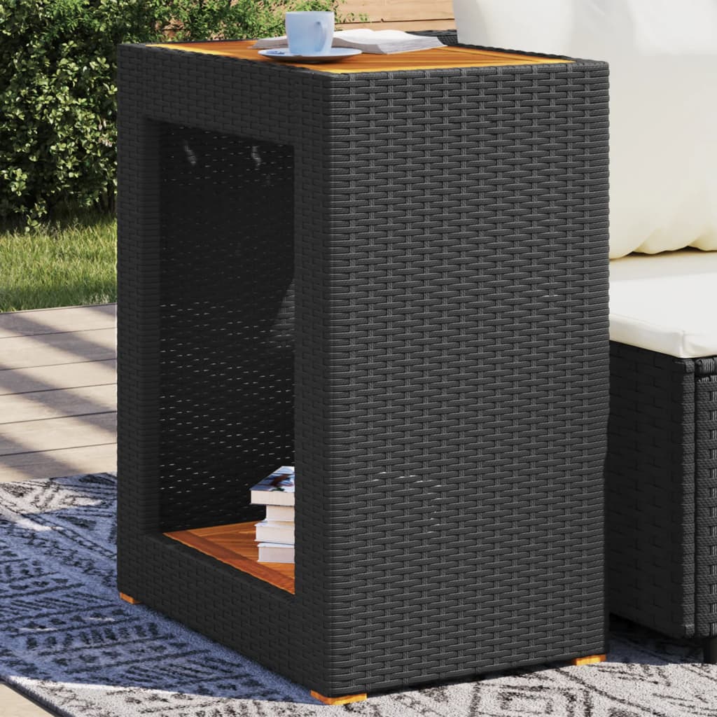 Garden Side Table With Wooden Top Poly Rattan