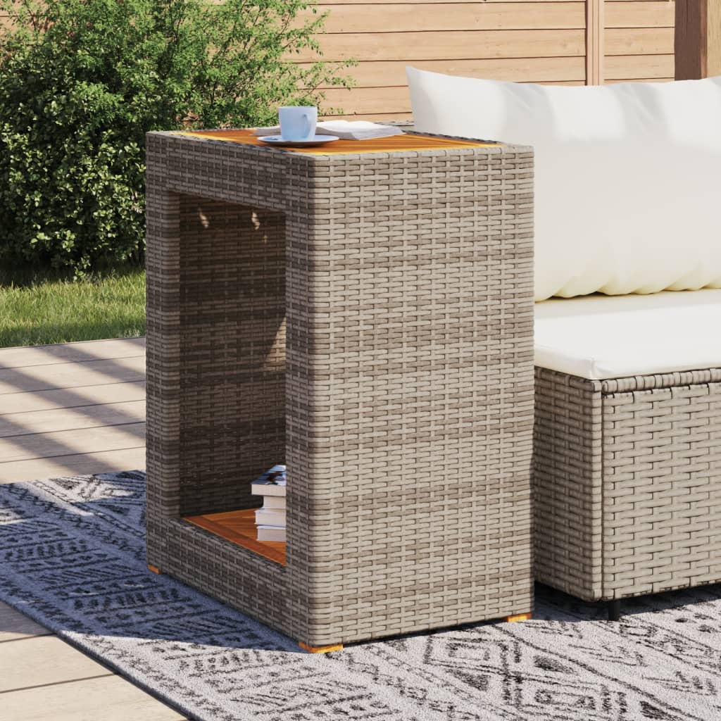 Outdoor Table Garden Side Wooden Top Poly Rattan grey beige black PE rattan 100