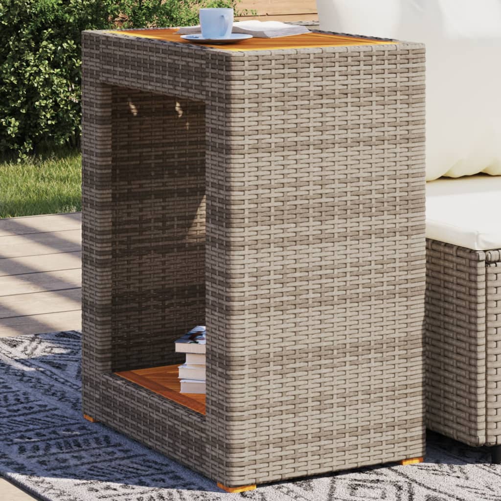 Outdoor Table Garden Side Wooden Top Poly Rattan grey beige black PE rattan 100