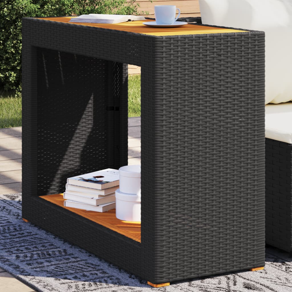 Garden Side Table With Wooden Top Poly Rattan