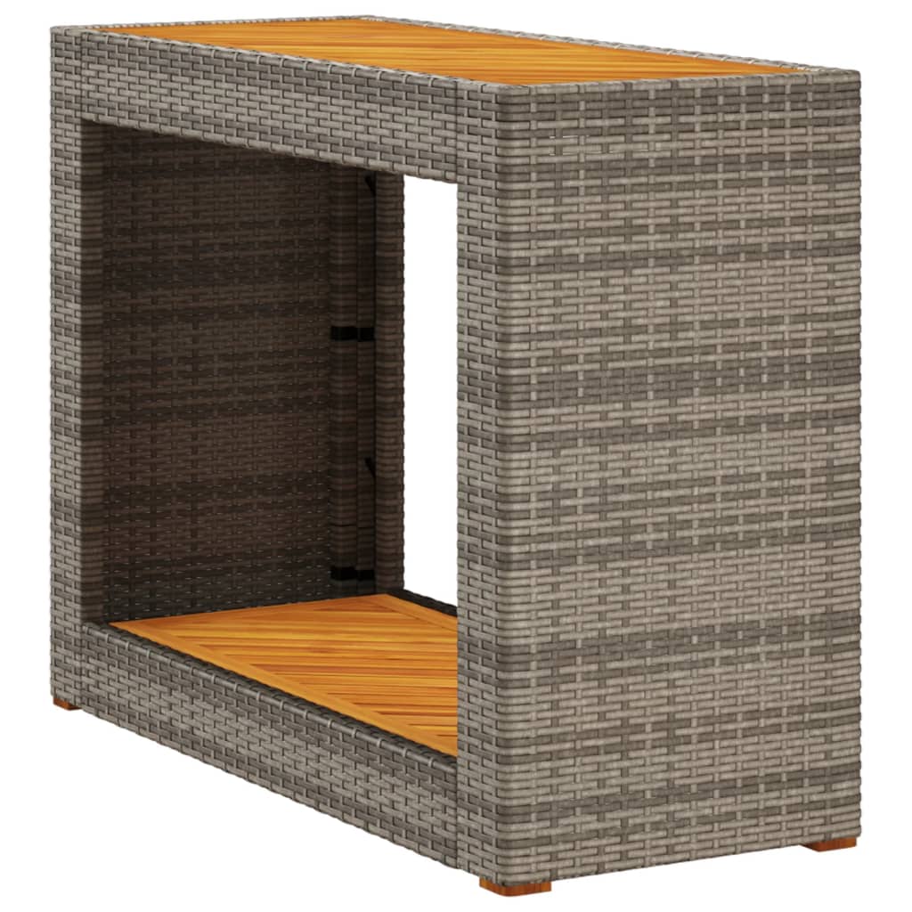 Garden Side Table With Wooden Top Poly Rattan