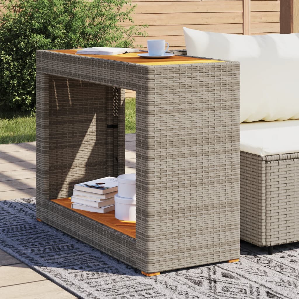Garden Side Table With Wooden Top Poly Rattan