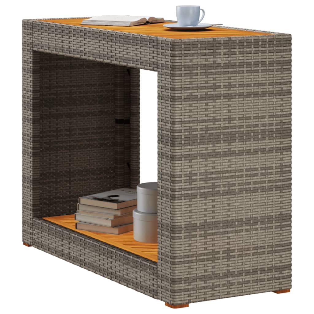 Garden Side Table With Wooden Top Poly Rattan