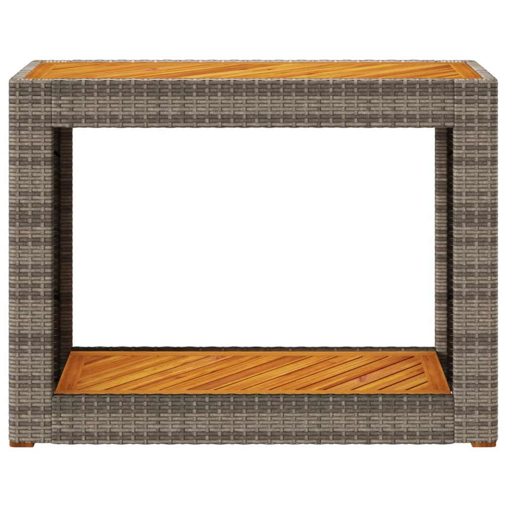 Garden Side Table With Wooden Top Poly Rattan