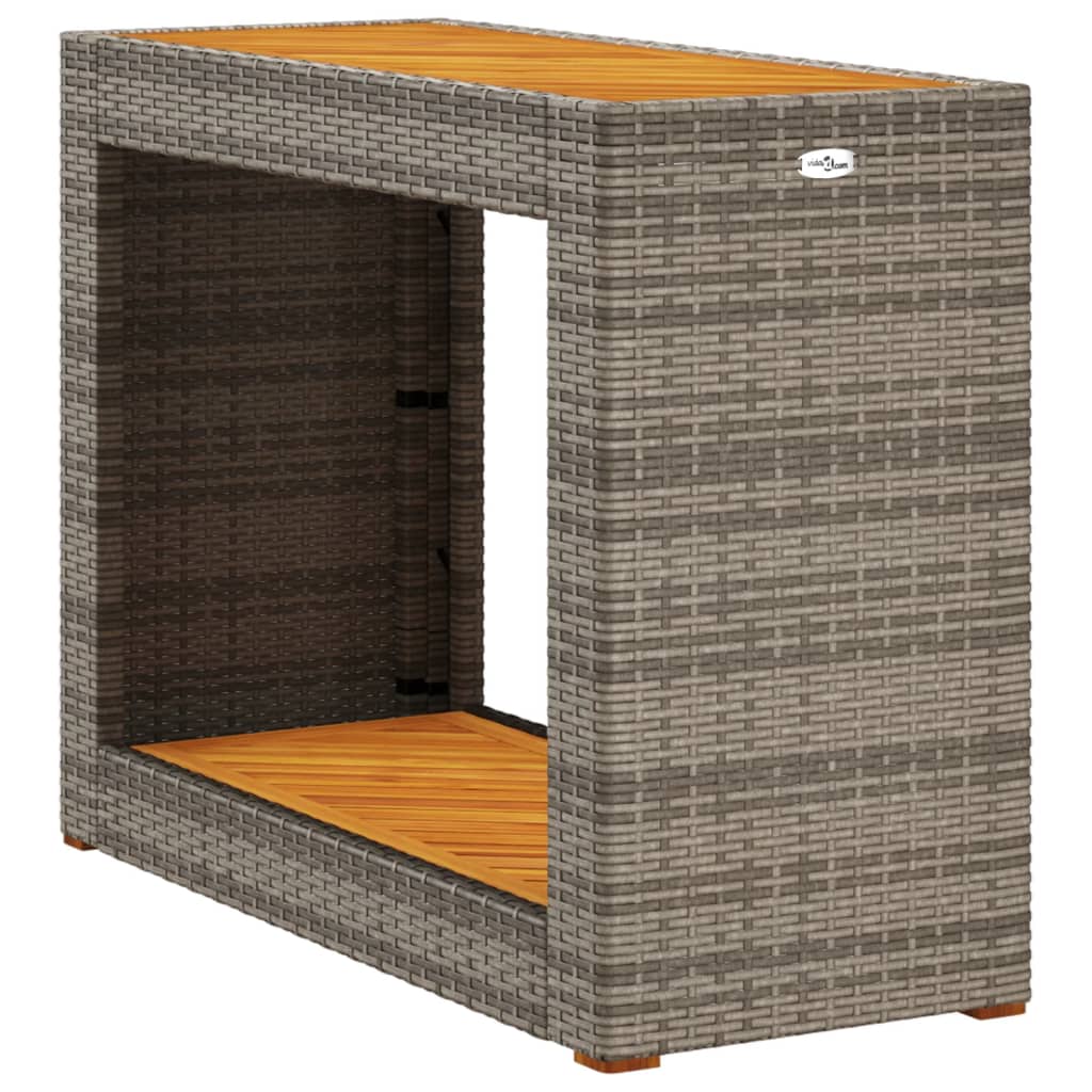 Garden Side Table With Wooden Top Poly Rattan