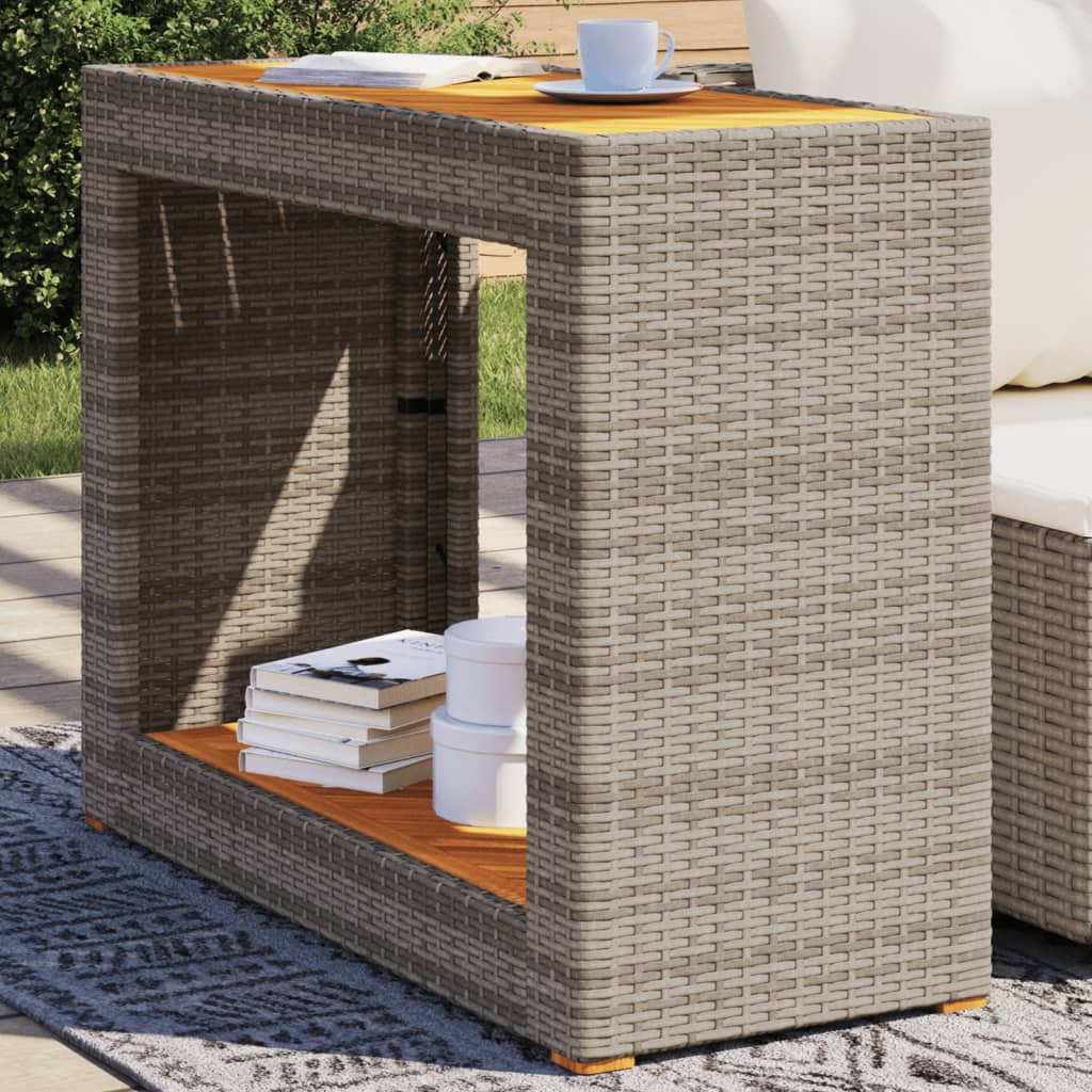 Garden Side Table With Wooden Top Poly Rattan