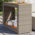 Garden Side Table With Wooden Top Poly Rattan