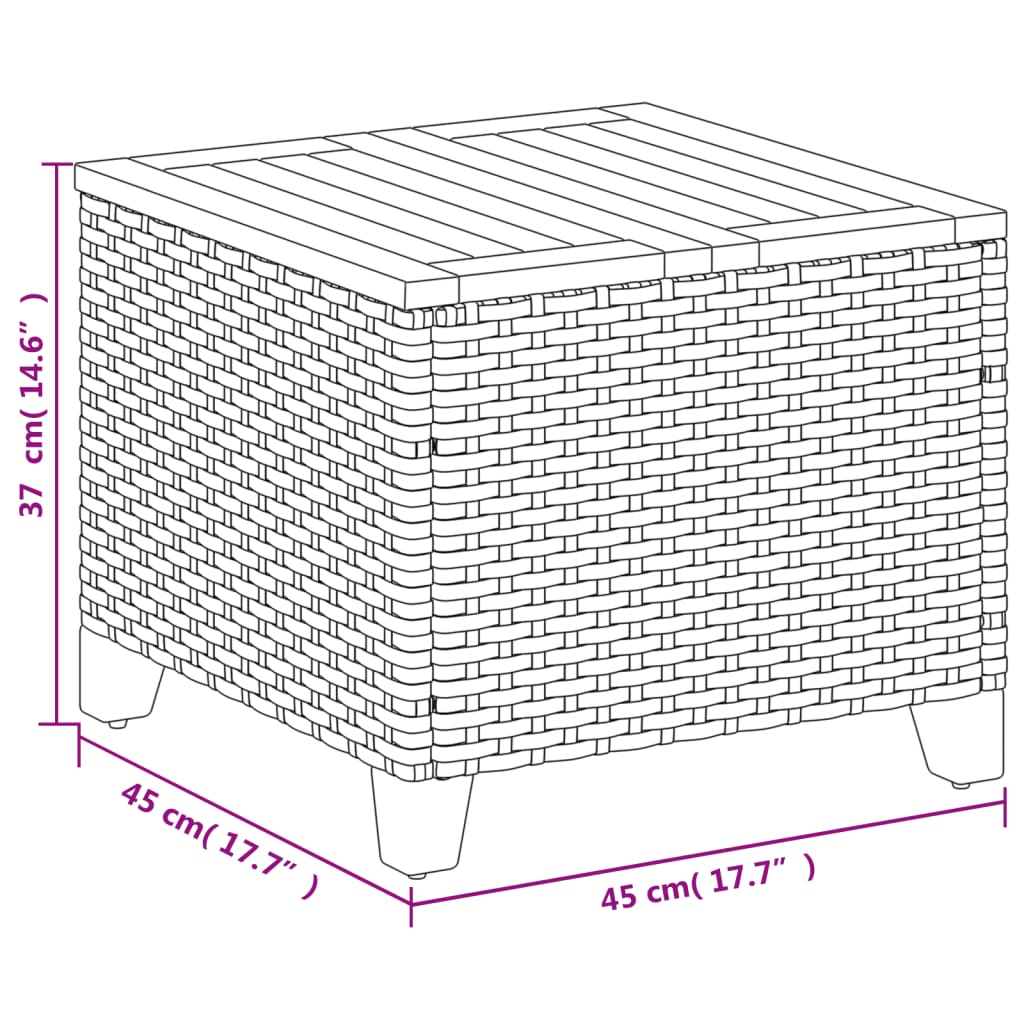 Garden Table 45X45X37 Cm Poly Rattan Acacia Wood