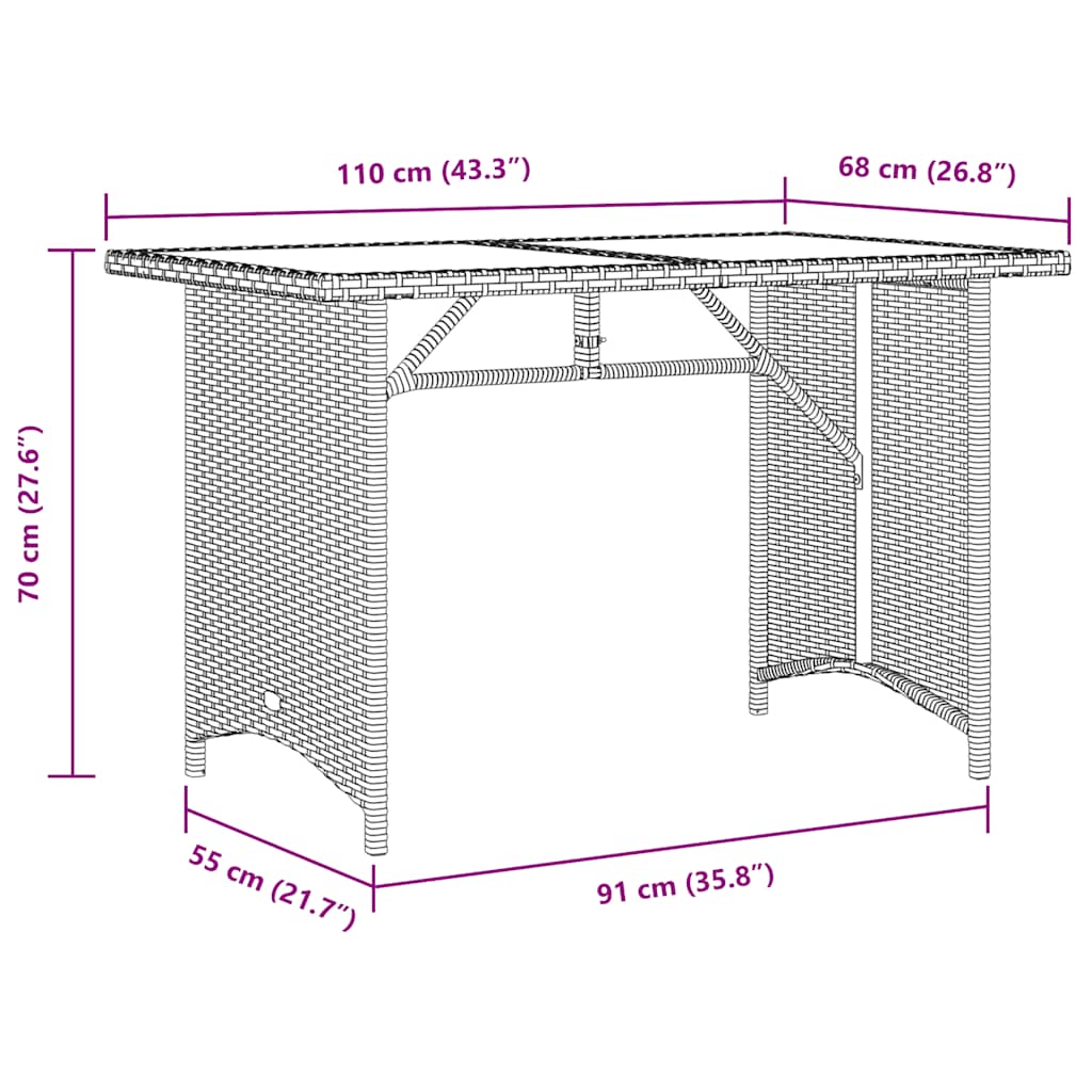 Outdoor Table Garden Top 110X68X70 Cm Poly Rattan Black Brown Grey Beige 110 Cm