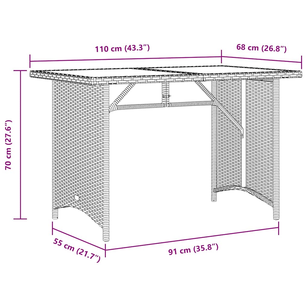 Outdoor Table Garden Top 110X68X70 Cm Poly Rattan Black Brown Grey Beige 110 Cm