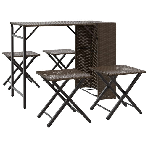 5 Piece Garden Dining Set Foldable Poly Rattan