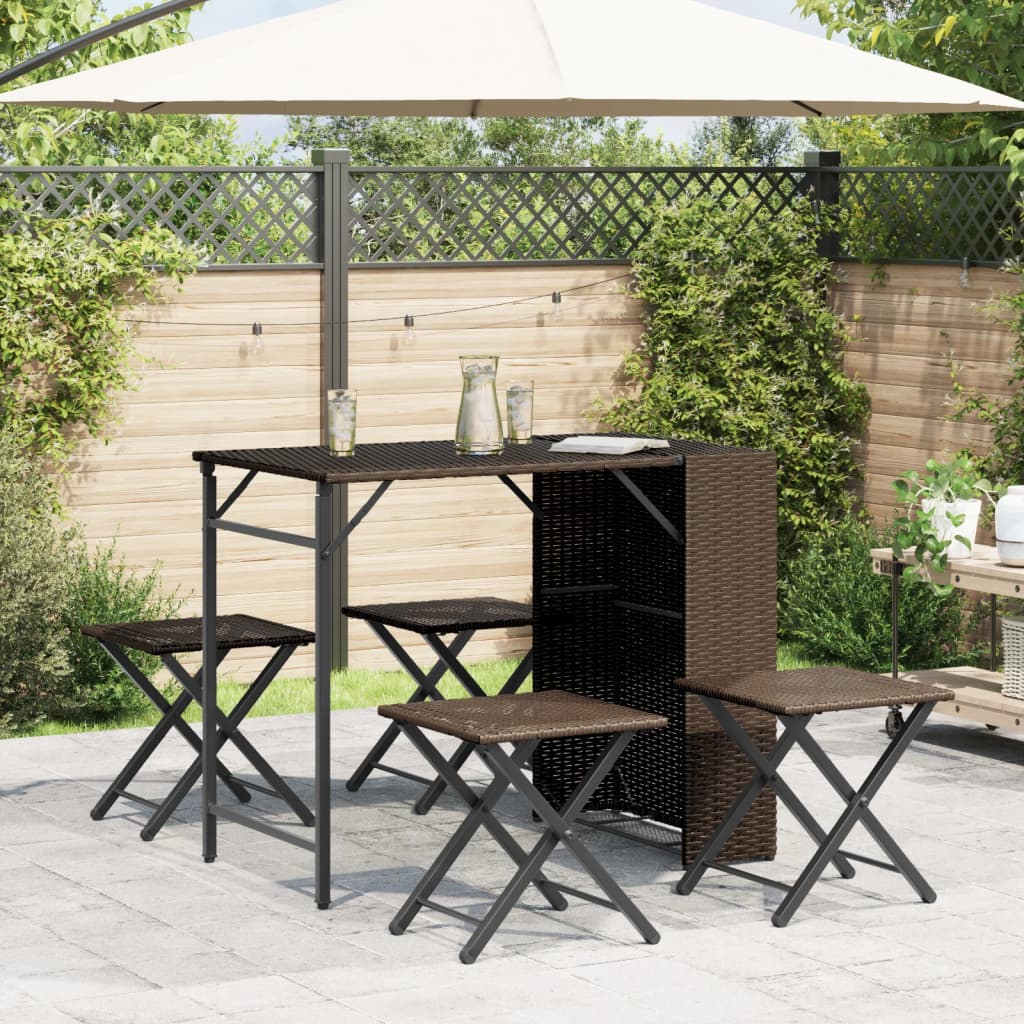 5 Piece Garden Dining Set Foldable Poly Rattan