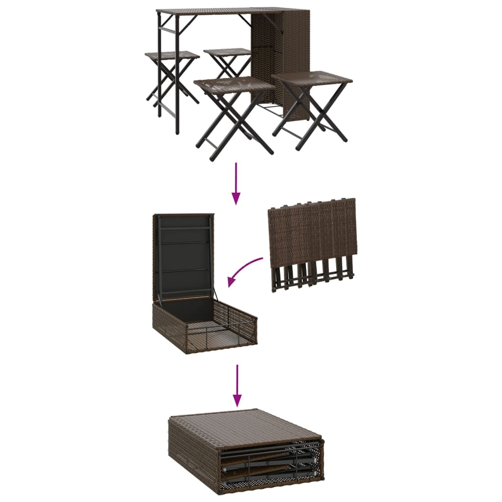 5 Piece Garden Dining Set Foldable Poly Rattan