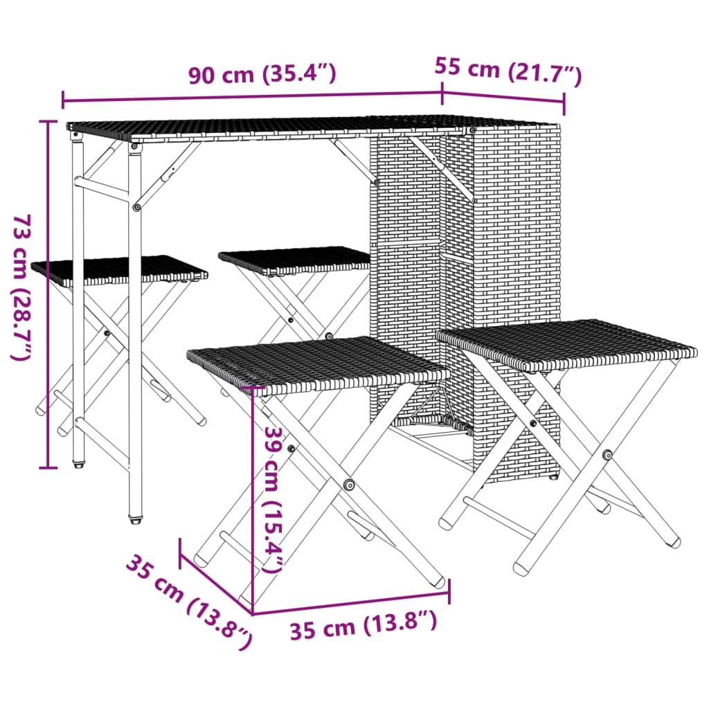 5 Piece Garden Dining Set Foldable Poly Rattan