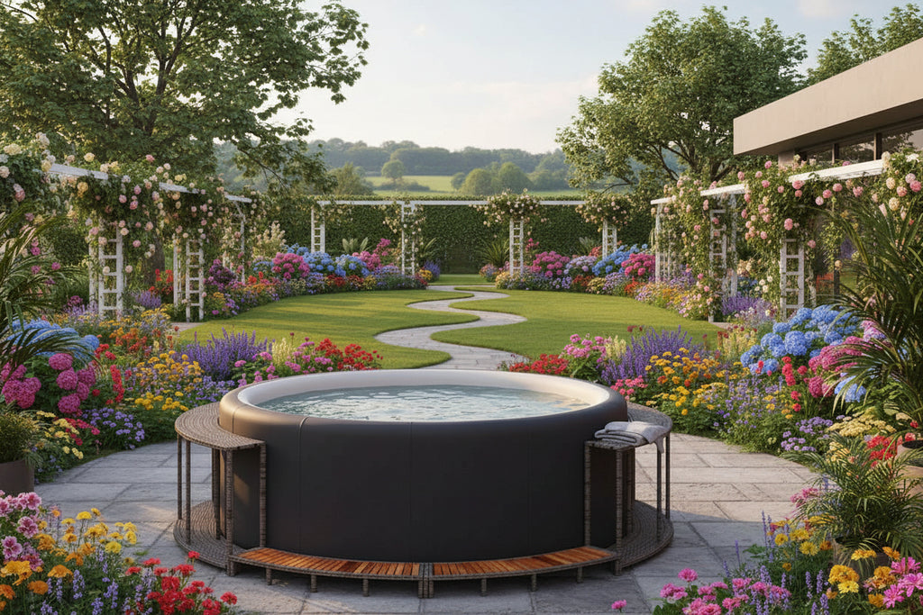 Hot Tub Surround With Storage And Wooden Step Poly Rattan