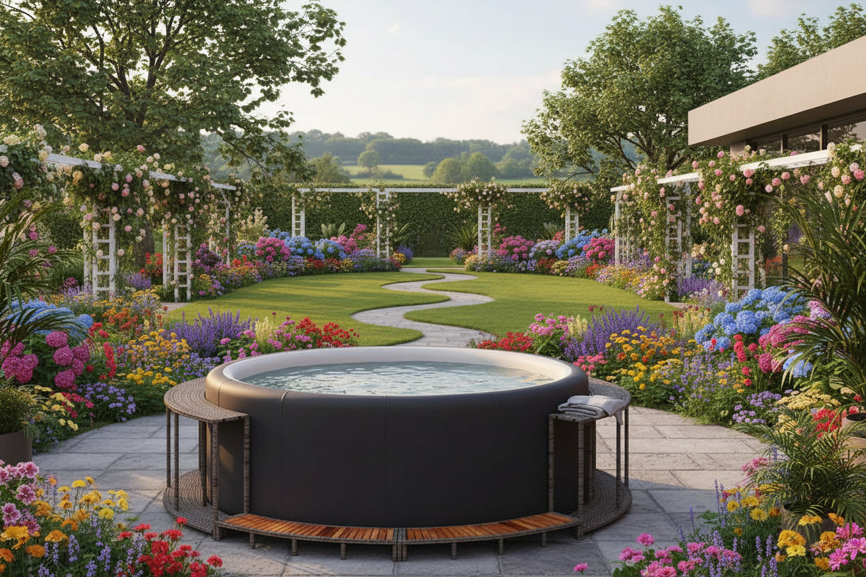 Hot Tub Surround With Storage And Wooden Step Poly Rattan