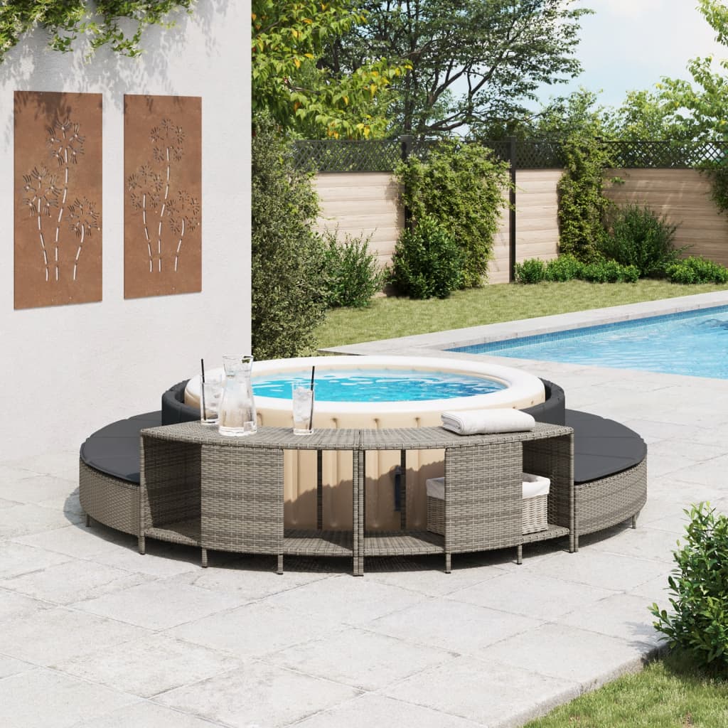 Pool & Spa Accessories Storage Shelves Hot Tub 2 Pcs Poly Rattan black grey 112