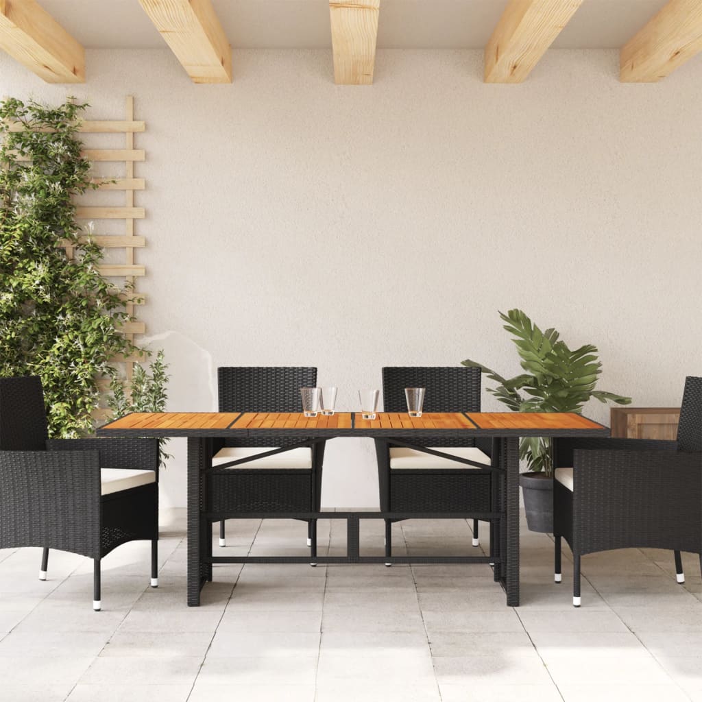 Garden Table With Wood Top 190X80X75 Cm Poly Rattan