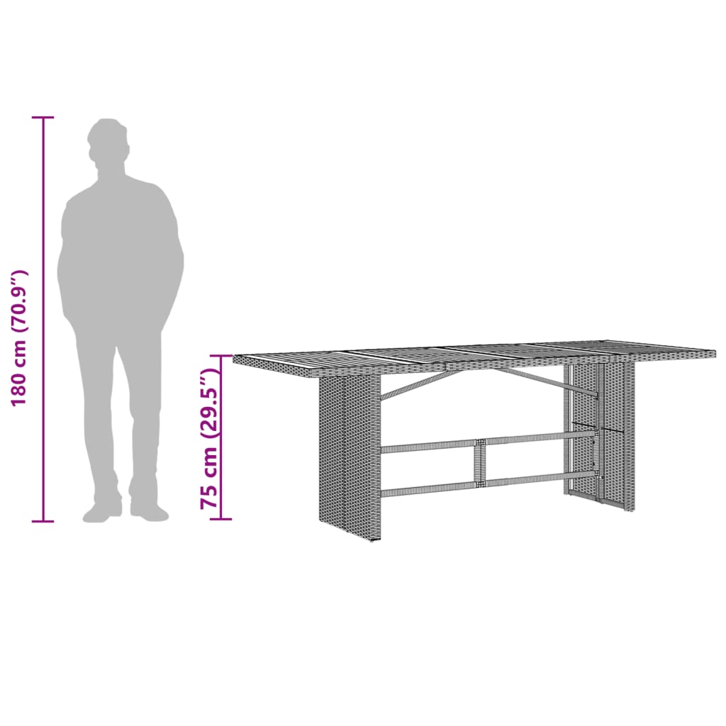 Garden Table With Wood Top 190X80X75 Cm Poly Rattan
