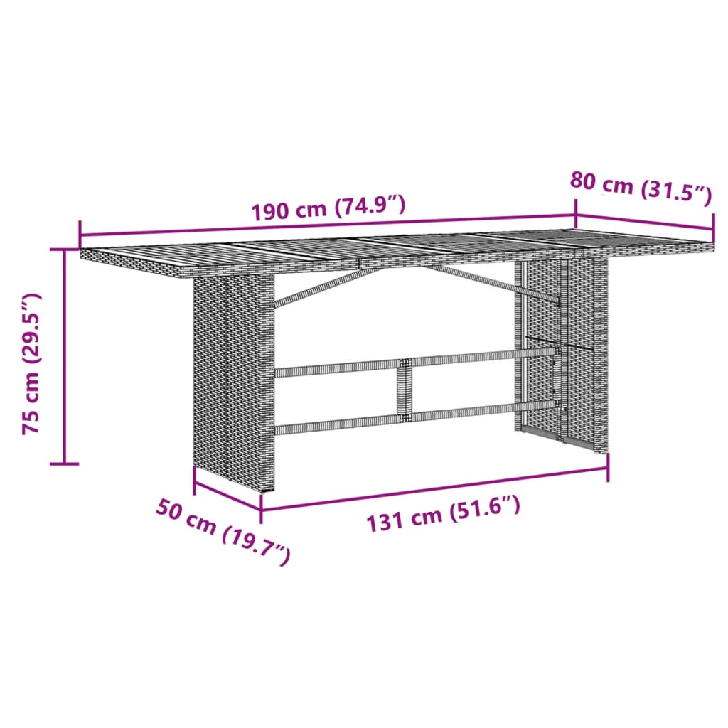 Garden Table With Wood Top 190X80X75 Cm Poly Rattan