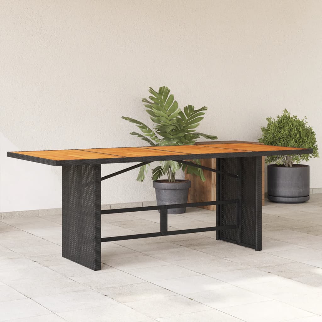 Garden Table With Wood Top 190X80X75 Cm Poly Rattan