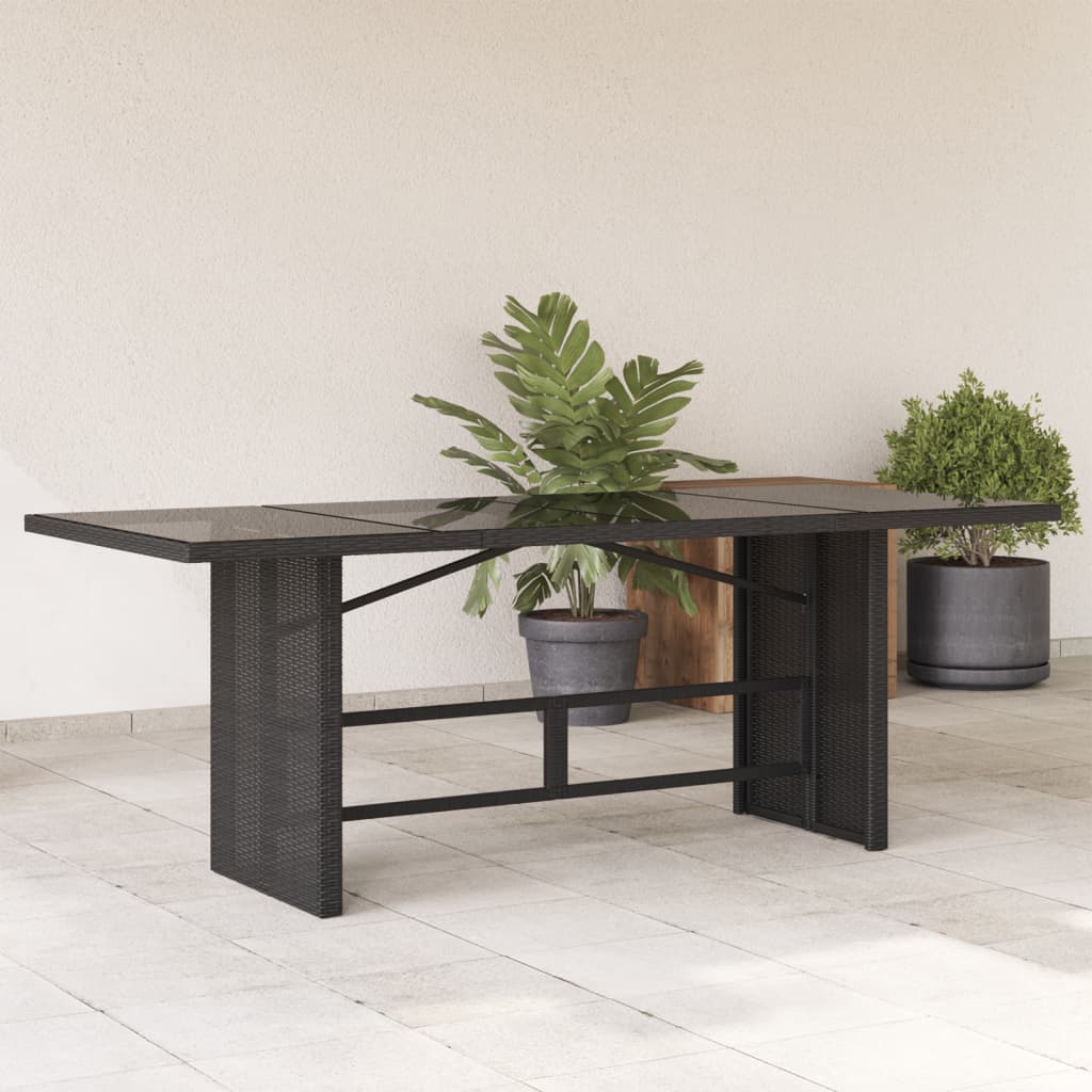 Garden Table With Wood Top 190X80X75 Cm Poly Rattan