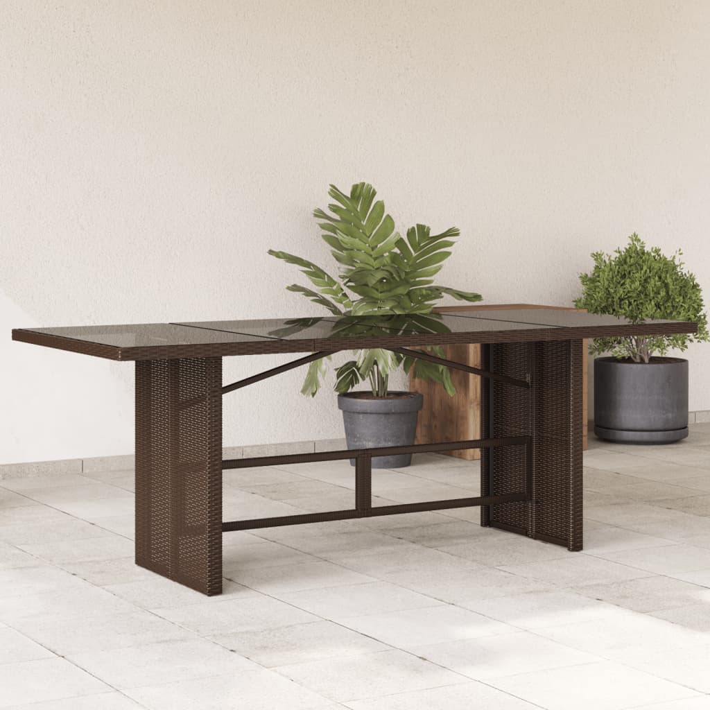 Garden Table With Wood Top 190X80X75 Cm Poly Rattan