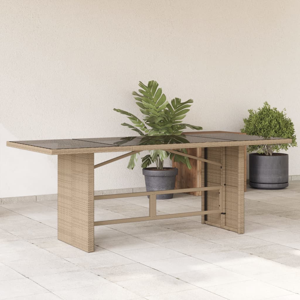 Garden Table With Wood Top 190X80X75 Cm Poly Rattan