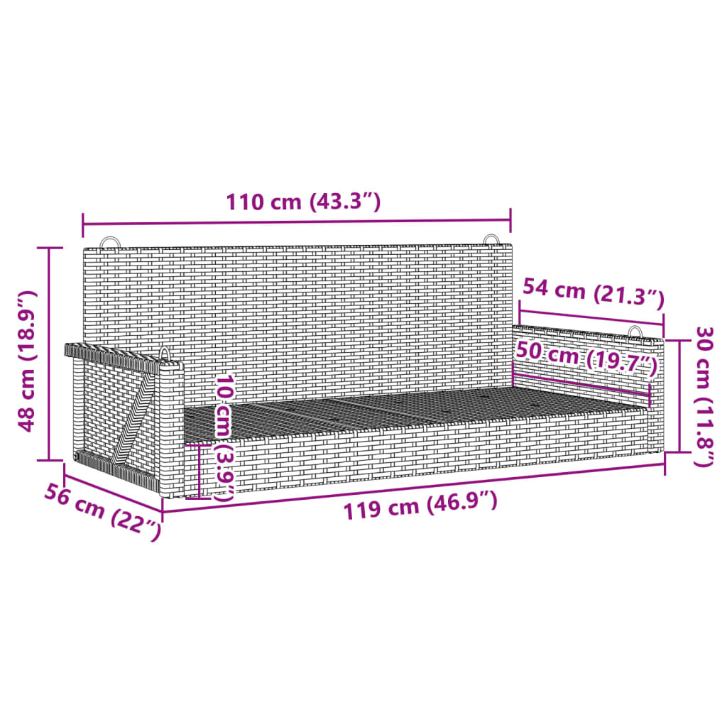 Swing Bench 119X56X48 Cm Poly Rattan