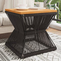Coffee Table With Wire Base Black 38X38X38 Cm Solid Wood Acacia