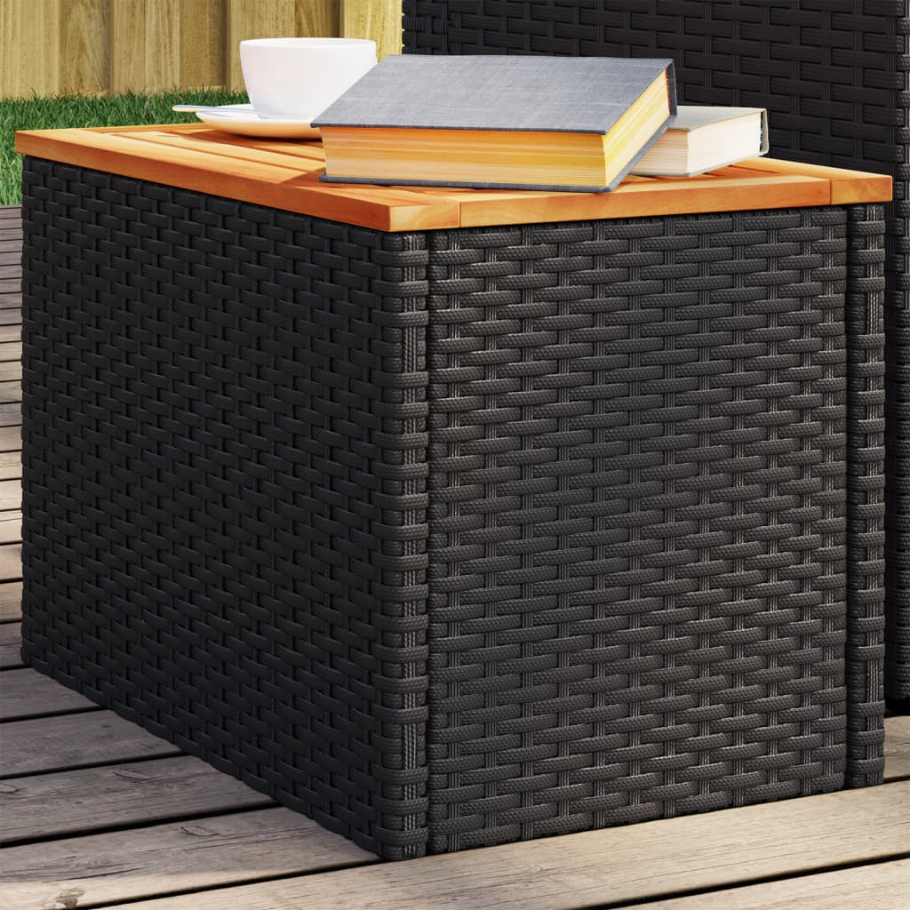 Garden Side Tables 2Pcs 55X34X37Cm Poly Rattan Solid Wood