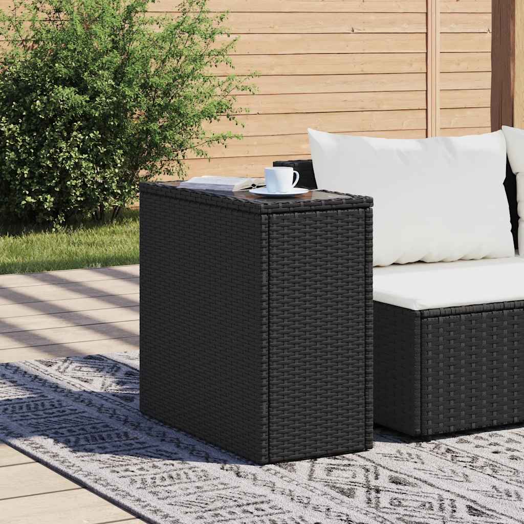 Outdoor Table Garden Side Wooden Top 58X27.5X55 Cm Poly Rattan Grey Brown Black