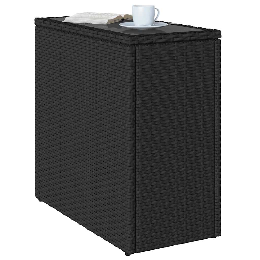 Outdoor Table Garden Side Wooden Top 58X27.5X55 Cm Poly Rattan Grey Brown Black