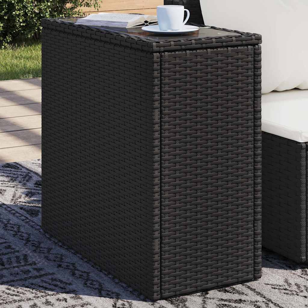 Outdoor Table Garden Side Wooden Top 58X27.5X55 Cm Poly Rattan Grey Brown Black