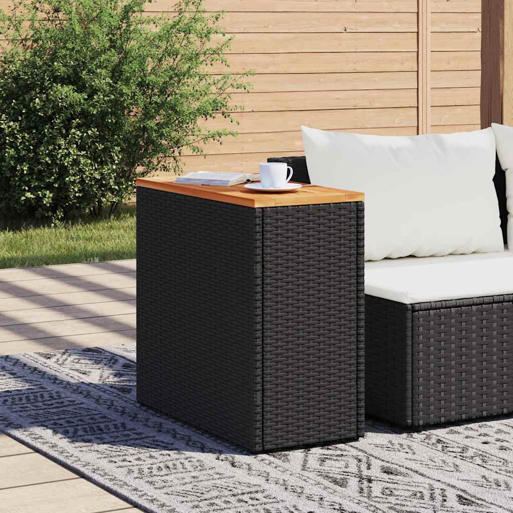 Outdoor Table Garden Side Wooden Top 58X27.5X55 Cm Poly Rattan Grey Brown Black
