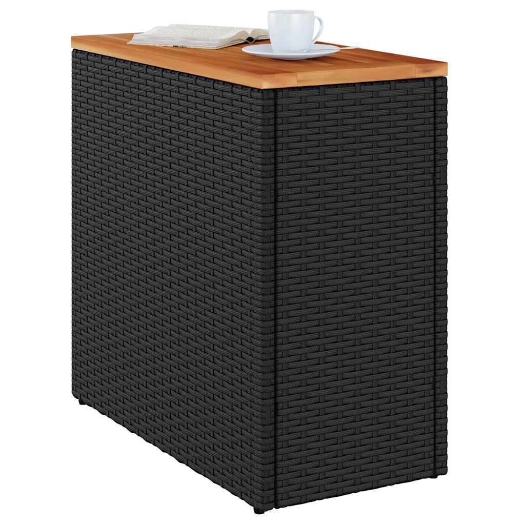 Outdoor Table Garden Side Wooden Top 58X27.5X55 Cm Poly Rattan Grey Brown Black